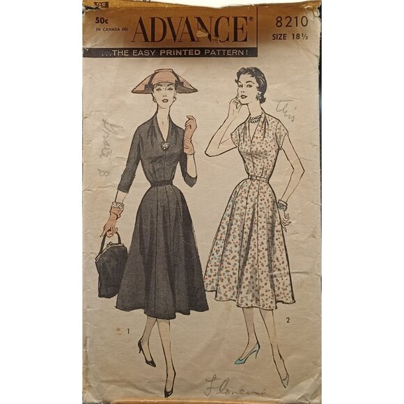 Advance 8210 Vintage 1950s Half-Size Dress Sewing Pattern Size 18 1/2 - Picture 1 of 2